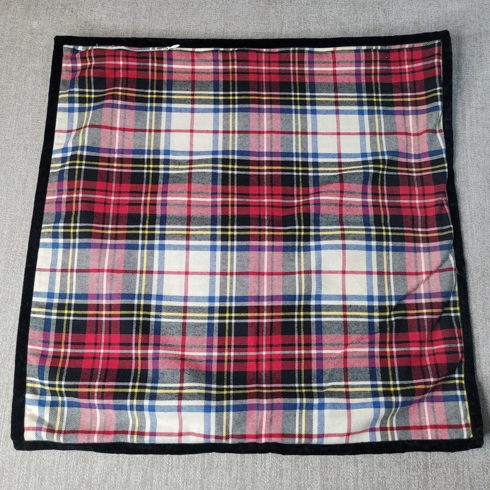 2 Lauren Ralph Tartan Plaid Pillow Cover 21 x 21 Square VTG Black Velvet Trim